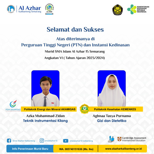Dua Alumni SMA Islam Al Azhar 15 Semarang Diterima di Politeknik Energi dan Mineral AKAMIGAS dan Politeknik Kesehatan KEMENKES